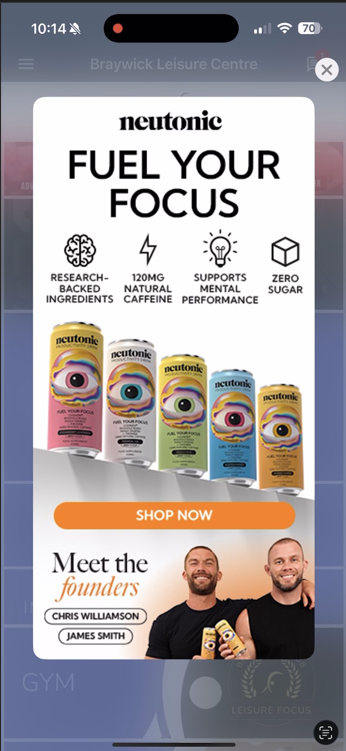 A Neutonic campaign served inside the Braywick Leisure Centre app