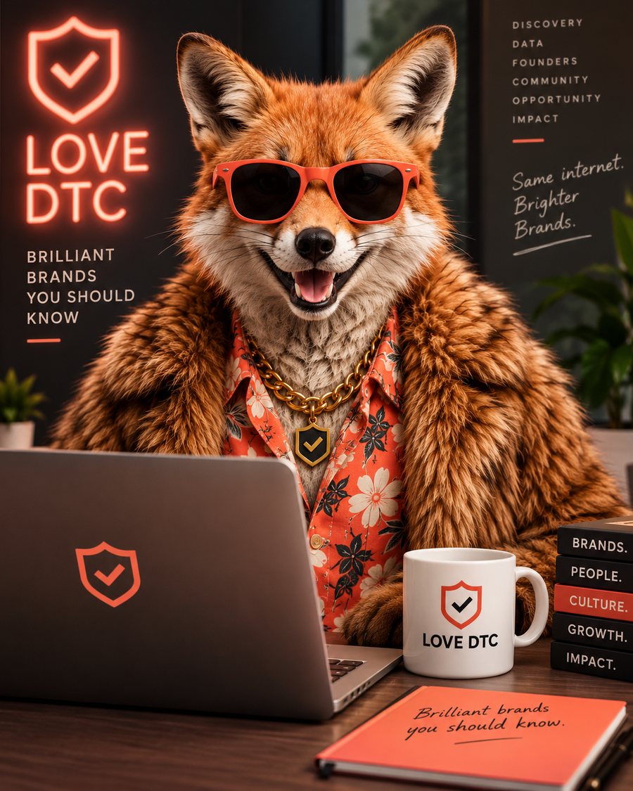 Brandon Fox, the Love DTC mascot, at a desk